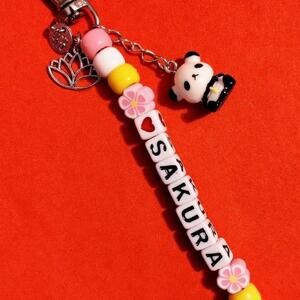 Handmade Kawaii Sakura Panda Lotus Charm Kandi Keychain